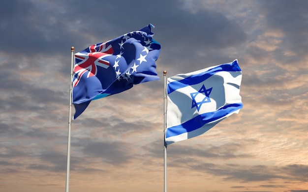 state flags of Israel and Cook Island together on sky background