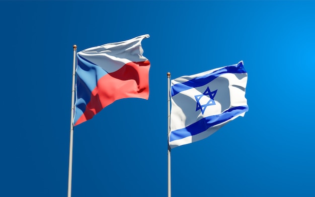 state flags of Israel and Czech together on sky background