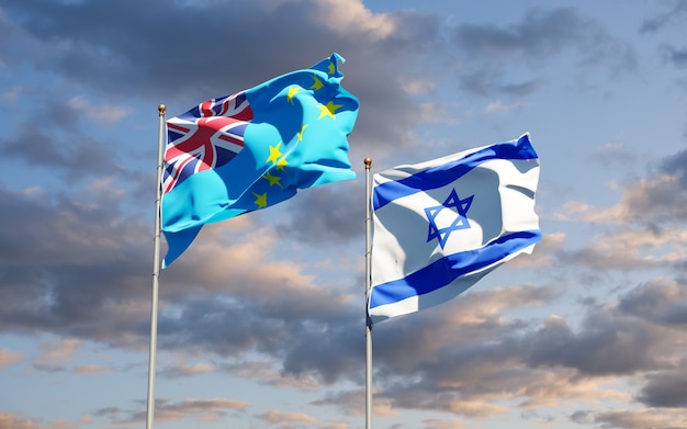 state flags of Tuvalu and Israel together on sky background