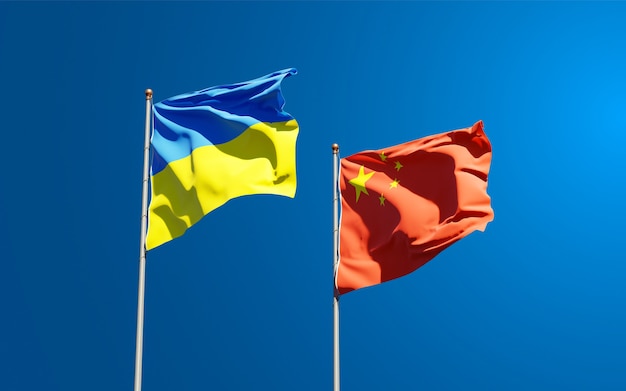 state flags of Ukraine and China together