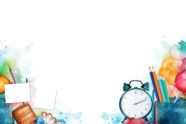 Stationary clock and books with copy space background illustration Back to school concept