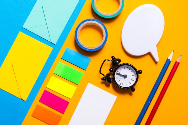 Stationary tools on colorful table