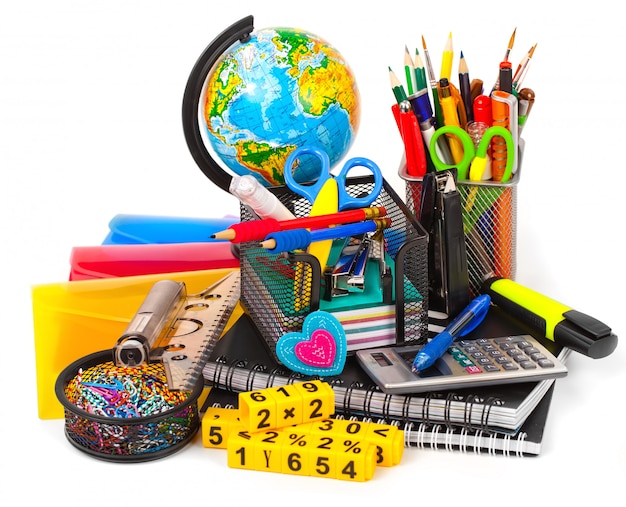 Stationary with pencil-box and school equipment on table