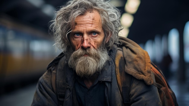 Photo stationed sorrow capturing the struggles of elderly homeless souls