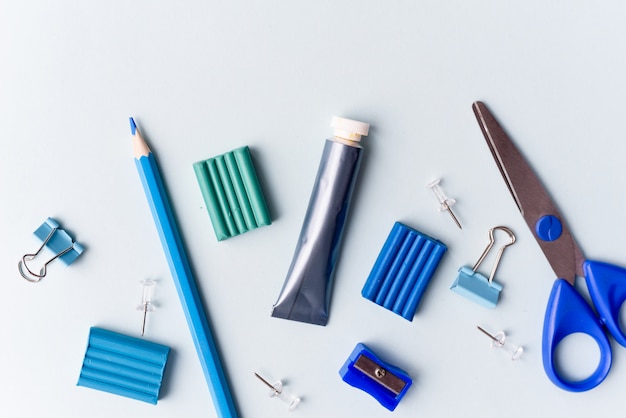 Stationery on a blue background