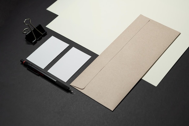 Stationery branding mockup template with dark surface