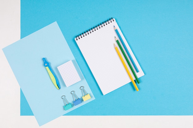 Stationery isolated on blue and white