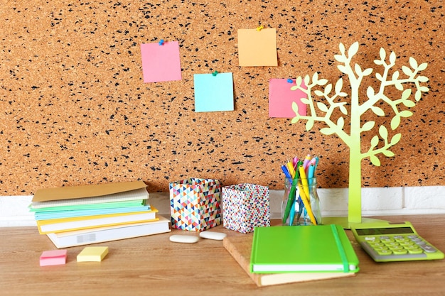 Stationery on light wooden table