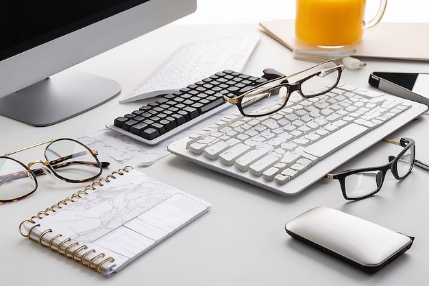 Stationery near glasses and keyboard