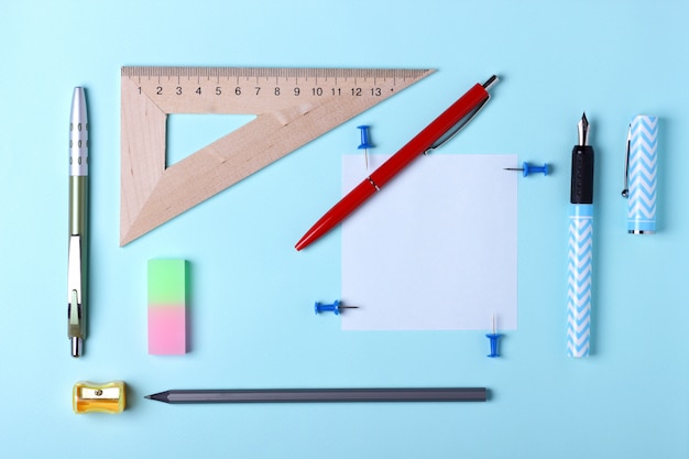 Stationery set on a blue background