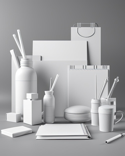 Stationery on the table Super detailed stationary layout created with Generative AI technology