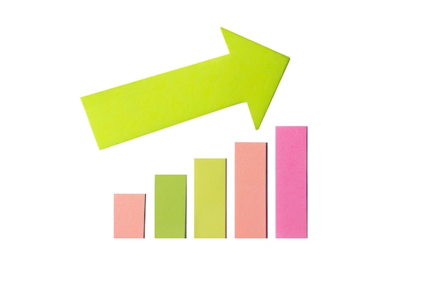 Foto freccia verso l'alto dei dati di analisi del concetto statistico che aumenta il margine crescente
