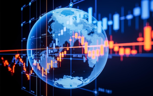 statistical graph and virtual earth with finance concept 3d rendering