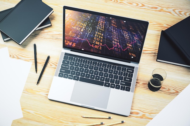 Stats data illustratie op moderne laptop monitor computing en analytics concept 3D Rendering