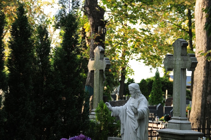 Photo statue against trees at cemetery