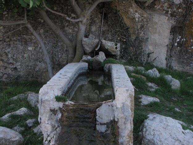 Photo statue amidst rocks in water