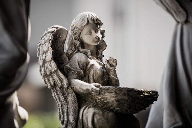 Statue of an angel holding basket in the garden