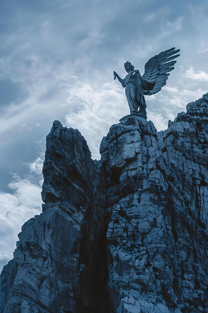 a statue of an angel is on a mountain top