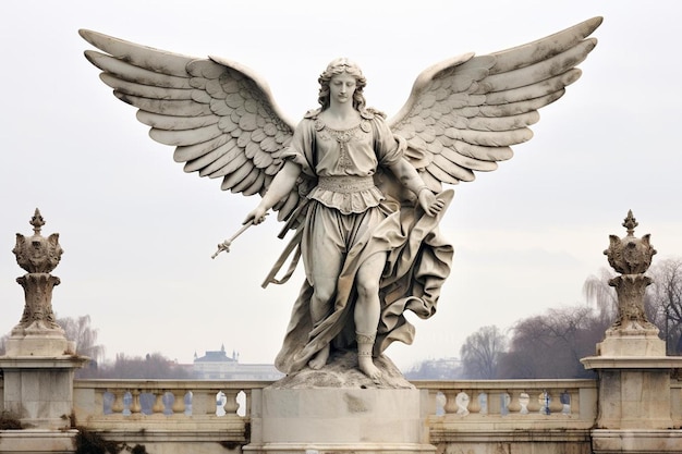 Photo a statue of an angel with a sword in his hand is on a bridge