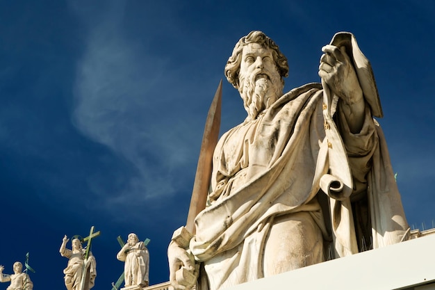 Statue of Apostle Paul in front of the Basilica of St Peter Vatican Rome