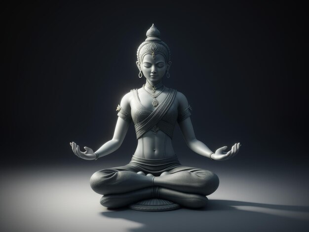 Photo a statue of author in lotus position sits in the shadows