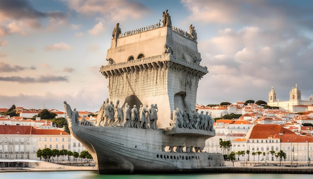 Photo a statue of a boat is in the water and is in front of a statue