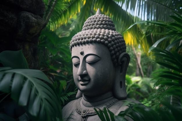 A statue of buddha in the jungle