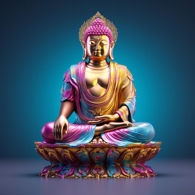 a statue of buddha sits on a table with a bowl of buddha.