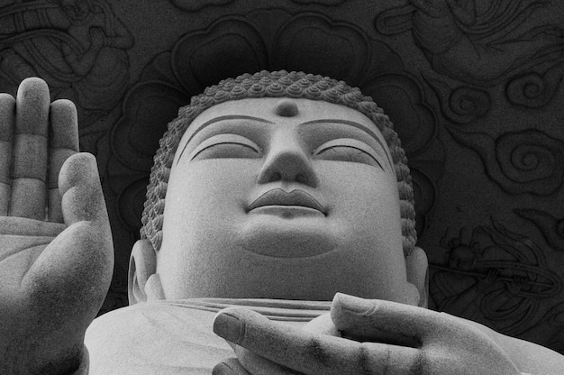 A statue of buddha with a face on it