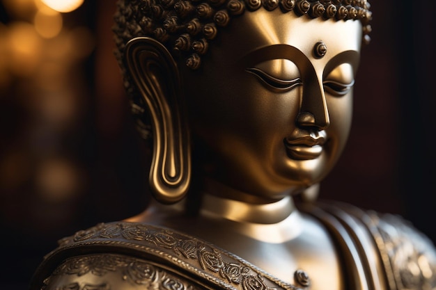 A statue of buddha with a gold background