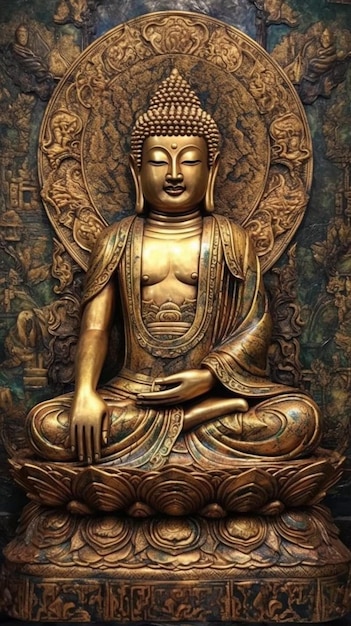 A statue of buddha with the word buddha on it