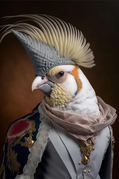 A statue of a cockatoo with a blue hat on it