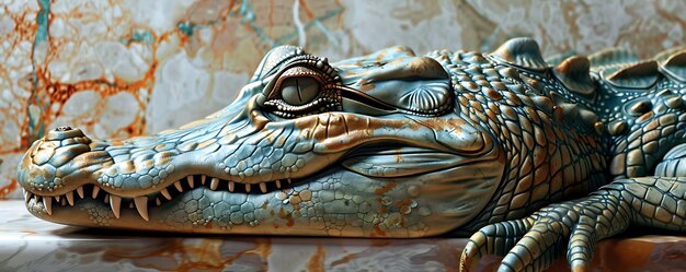 Photo a statue of a crocodile with an eye and a large eye