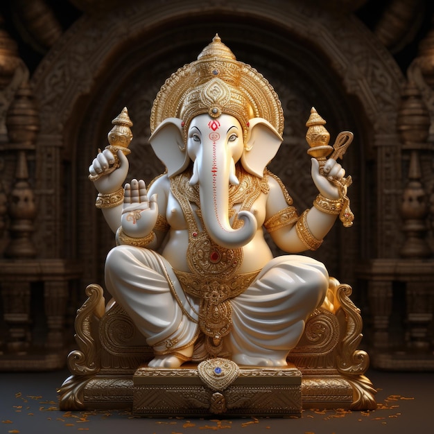 A statue of cute Ganesha in a traditional costume