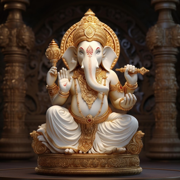 A statue of cute Ganesha in a traditional costume