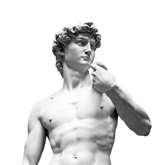 Foto statua del david di michelangelo isolata su bianco