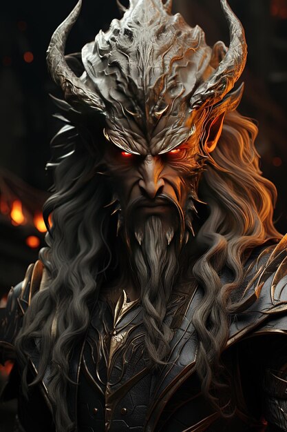 статуя дракона с красными глазами и бородой
