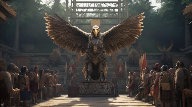 A statue of an eagle with the word god on it