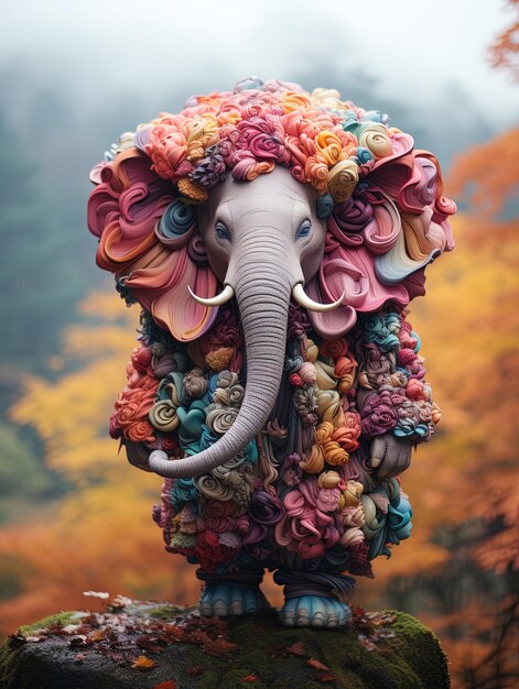 Photo a statue of an elephant with flowers on it