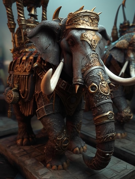 A statue of an elephant with a helmet on it