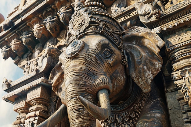 Photo a statue of an elephant with a large tusk