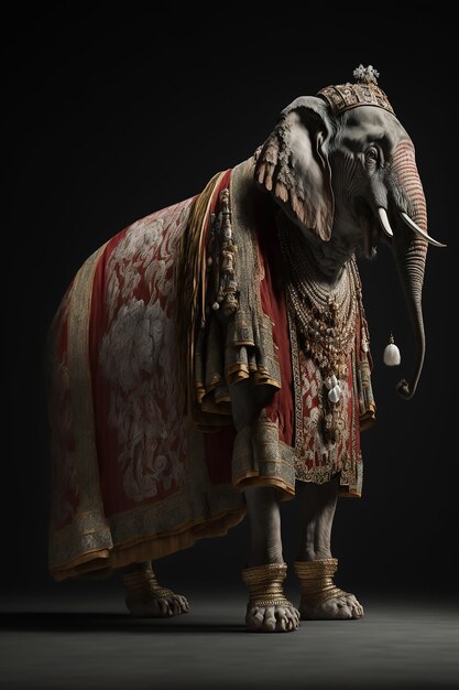 A statue of an elephant with a red blanket on it