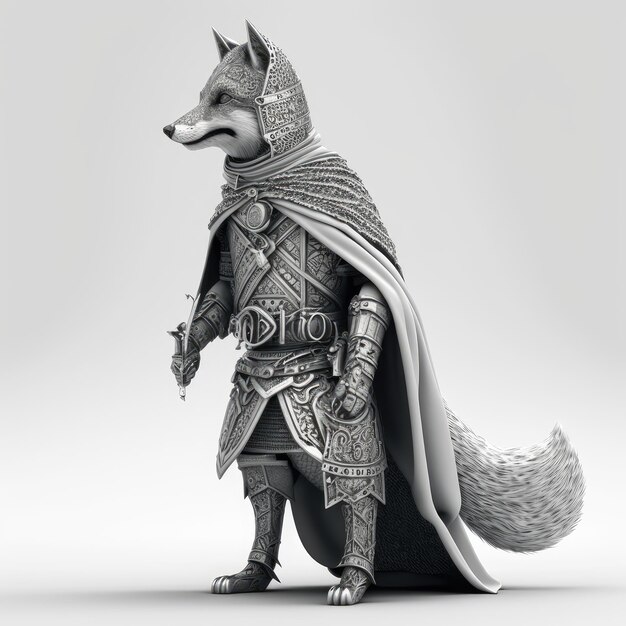 A statue of a fox with a cape and cape.