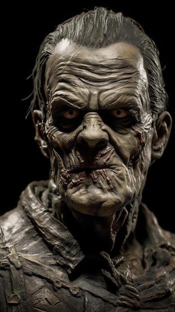 A statue of a frankenstein with a black background