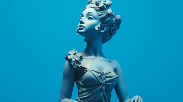 A statue of a girl with a blue background