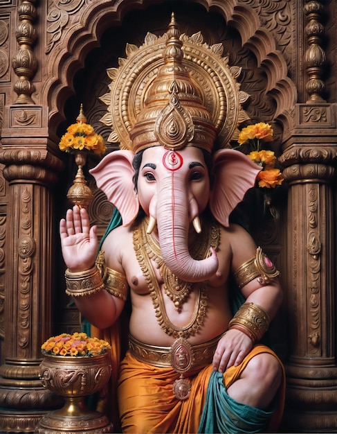 a statue of a god with an elephant on it