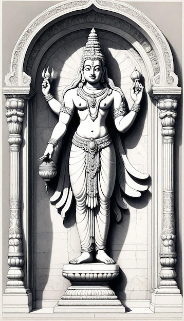 Photo a statue of a god with a large head and a large silver pot on it