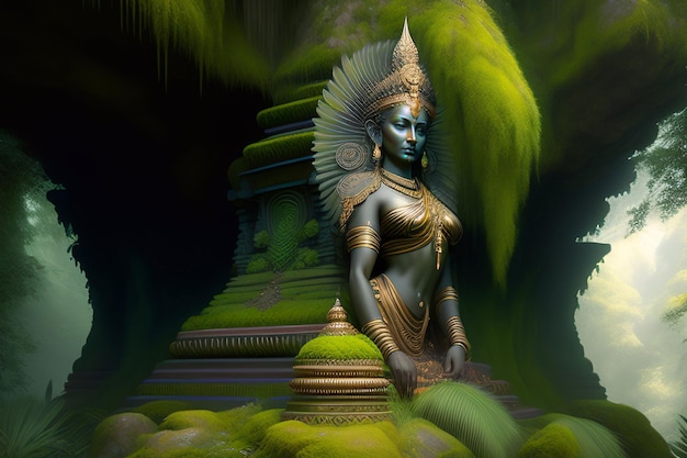 Photo a statue of a goddess with a green background and a green background.