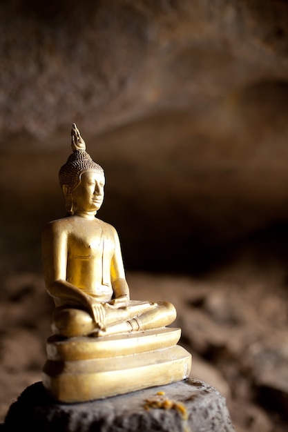 The statue gold Buddha costs in a cave of monks