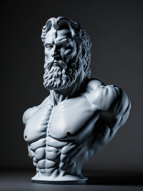 A statue of hercules with a beard and the word hercules on it